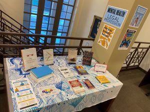 Books displayed on a table