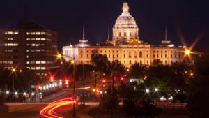 Minnesota State Capital building at night.