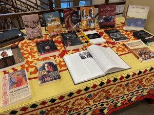 Various books displayed on a table