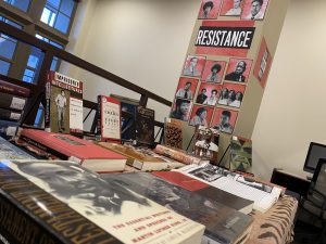 Books displayed on a table