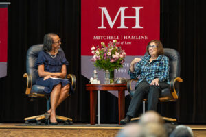 Pulitzer Prize-winning journalist Linda Greenhouse (right) with Mitchell Hamline President and Dean Camille Davidson.