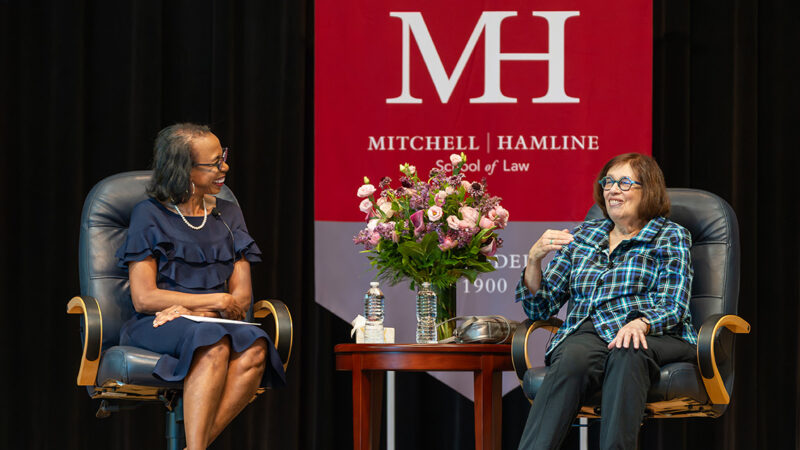 Pulitzer Prize-winning journalist Linda Greenhouse (right) with Mitchell Hamline President and Dean Camille Davidson.