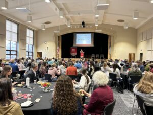 Jamie Becker-Finn ’11 delivers her keynote speech to a room full of prospective students, faculty, staff, and guests.