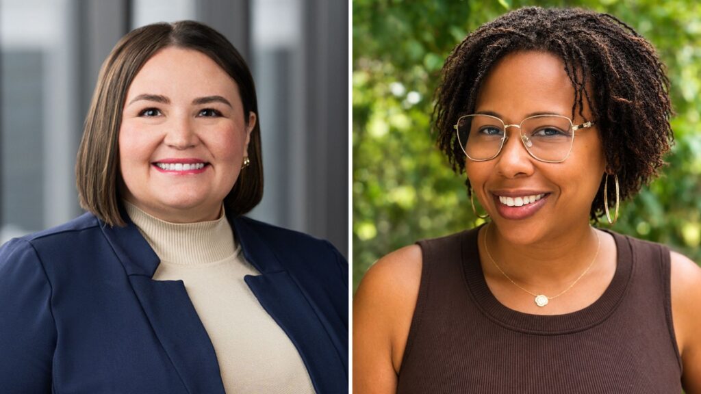 Alumni Association Board President Caroline Moos ’19 and President-Elect Alisha Marie S. Nair ’10